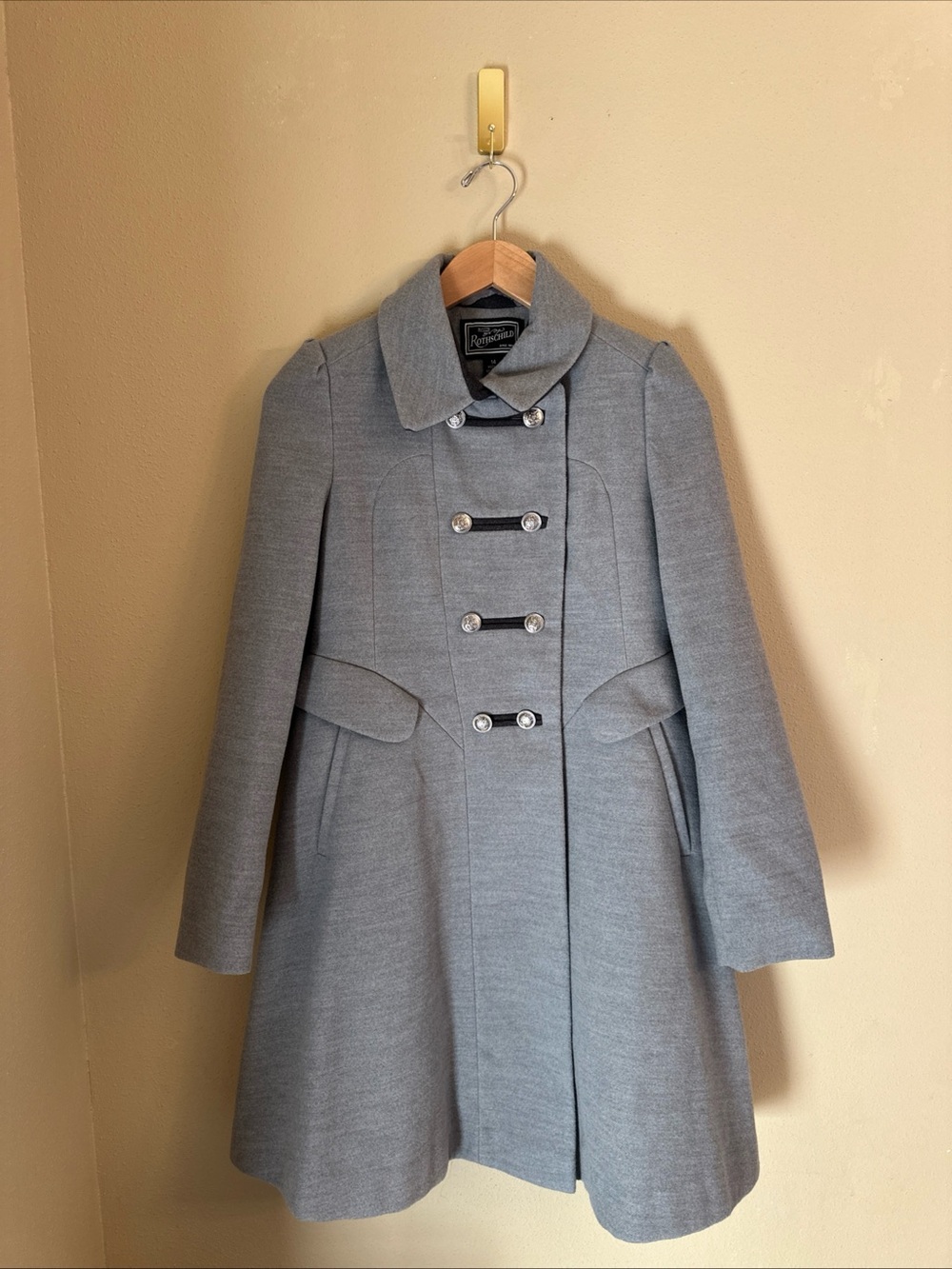 Rothschild Big Girls Size 14 Faux Wool Bandmaster Military Dress‎ Coat Gray